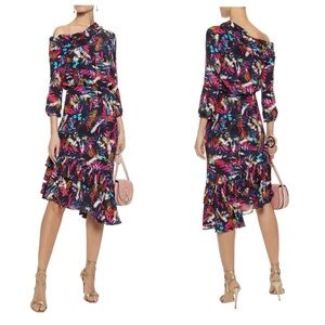 Saloni Lexie Navy Fern Silk Dress NWOT